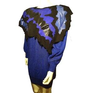 NOS Vtg 80s AVANT GARDE leather snake skin sweater tunic mini dress batwing S M